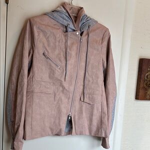 Fate Jacket Hoodie Faux Leather Lined Size small Light Pink and Gray